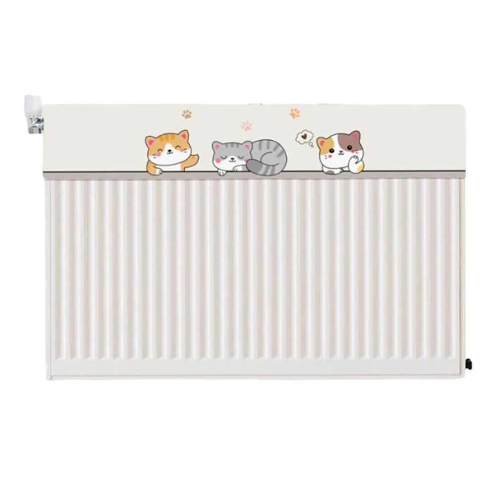 Cute Cat Radiator Cover For Home Heater Dust Protection Breathable Fabric Shield Allows Heat Escape White Finish