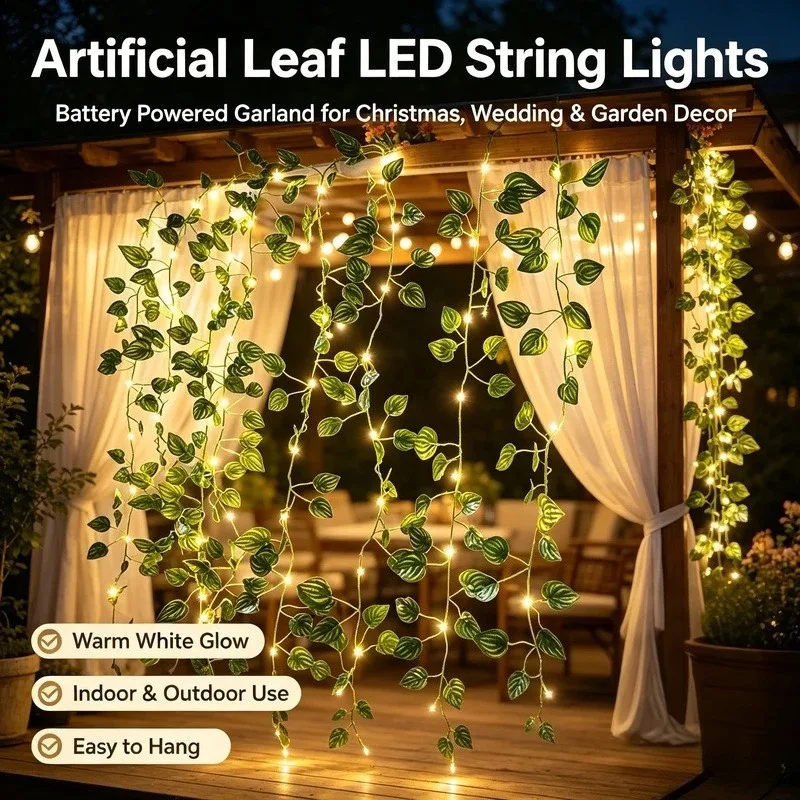 2M Artificial Leaf LED String Lights, 20 LED Battery Operated Flower Garland Fairy Lights for Party Garden Decor view 6