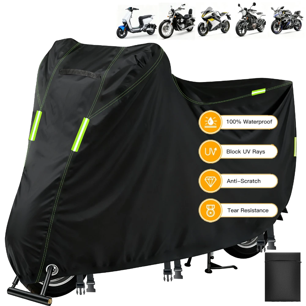 

Чехол для мотоцикла, водонепроницаемый уличный сверхмощный универсальный чехол для мотоцикла 210D со светоотражающими полосками, сумка для хранения с замком