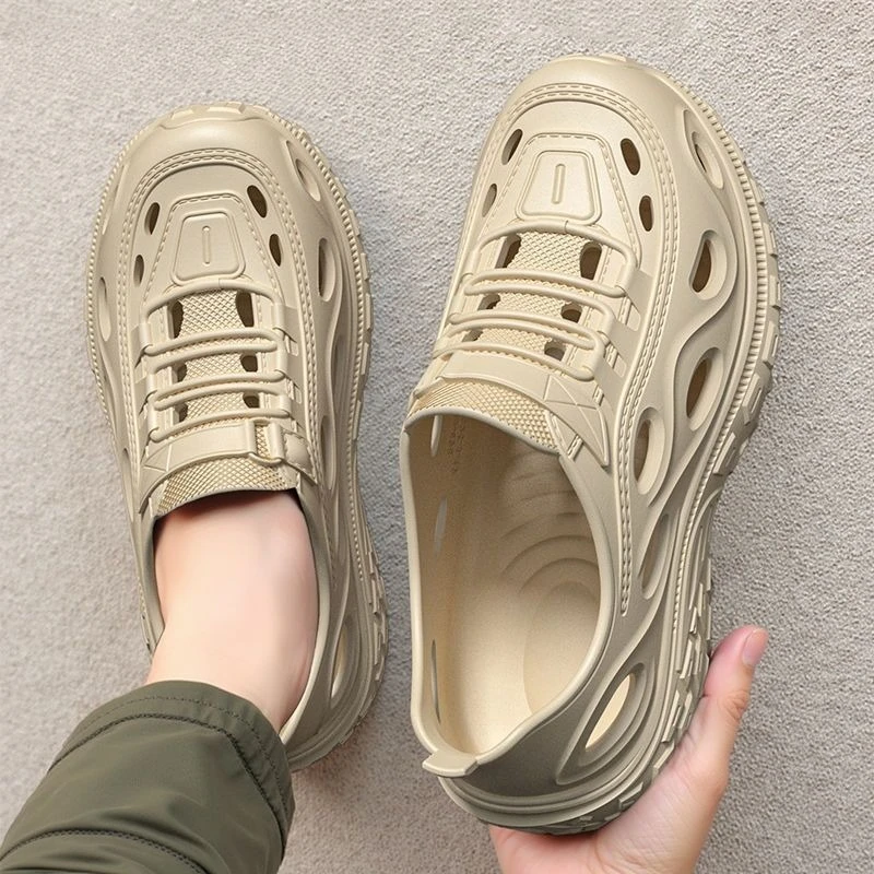 

Пляжная мужская обувь на платформе, обувь с закрытым носком и отверстиями, тренд 2025, новое поступление в японском стиле, нескользящая распродажа, мужские сандалии