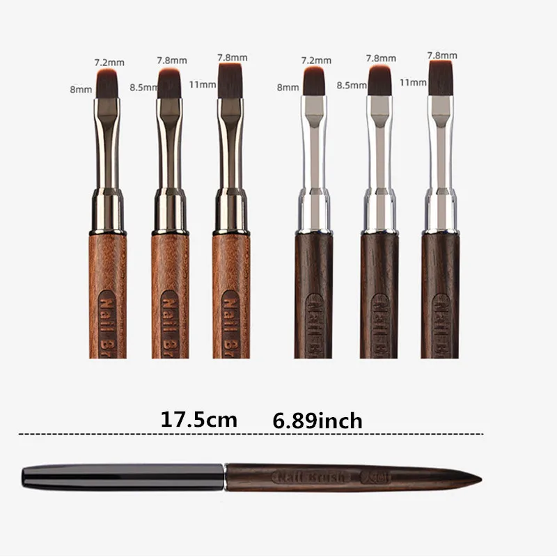 1 قطعة فرشاة أظافر أكريليك القلم لمسحوق مانيكير مقبض خشبي مستدير جل منشئ فرش #6