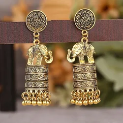 New Ethnic Classic Jhumka Earrings for Women Nepal India Vintage Elephant Shaped Carved Tassel Earrings Brincos Kolczyki