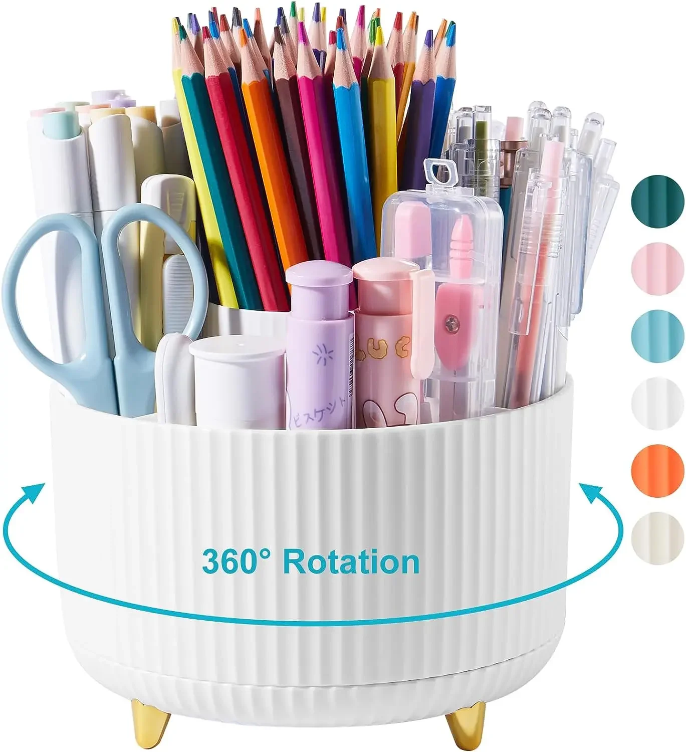 

360 Degree Rotation Pen Holder, 5 Slots Office Desk Pen Organizer Multi-Functional Pencil Cup Makeup Brush Holder Office Busines