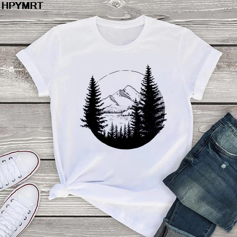 Vintage forest Print T-shirt Women's Fashion Casual T shirt Ladies Harajuku Graphic Tshirt Short Sleeve Female Clothing Tops Tee