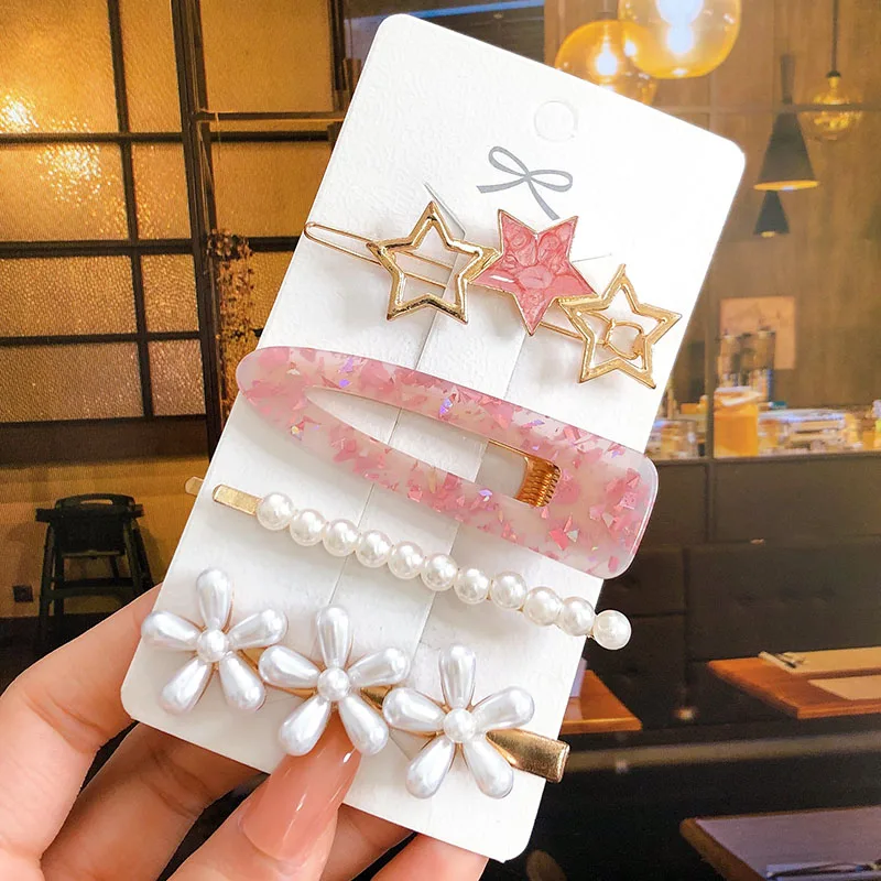 4/5 Pcs Women Hair Clip Set Acrylic Imitation Pearls Hairpins For Girls Hair Accessories Geometry Barrettes Femme Jewelry Gifts