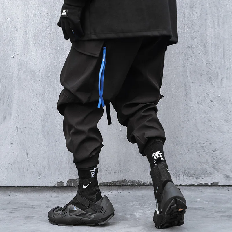 11 BYBB\'S DARK Hip Hop Cargo Pants Men Ribbons Casual Loose Joggers Trousers Elastic Waist Fahsion Harajuku Streetwear Pant W582