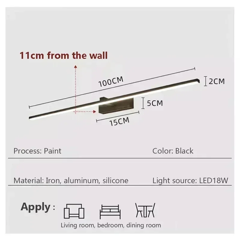 Modern LED Mirror Front Lamp 60/80/100cm Long Strip led Wall Light For Bathroom Washroom Kitchen Indoor Luminaire Lustre