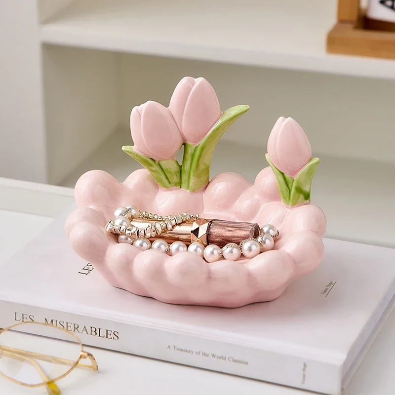 Household Items Practical Ceramic Tulip Storage Box Valentine\'s Day Surprise Gift Living Room Ornament Decoration