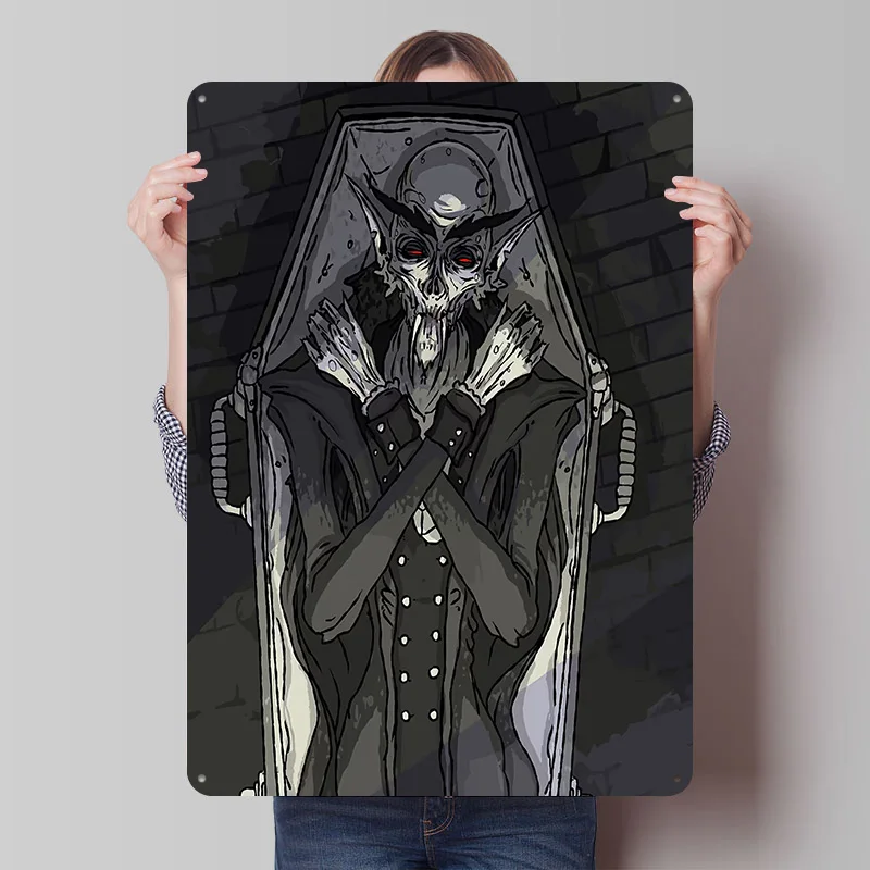 Vampir im Sarg Metallposter Individuelle Wandkunst Retro Vintage Blechschilder für Männerhöhle Raumzubehör Wohndekor-Artikel