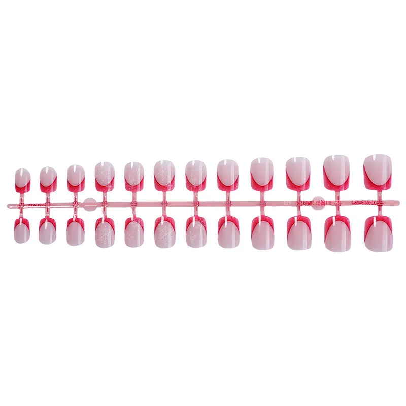 24 pçs sparking vermelho estilo francês imprensa em unhas para o natal branco floco de neve padrão unhas falsas curto redondo manicure artificial