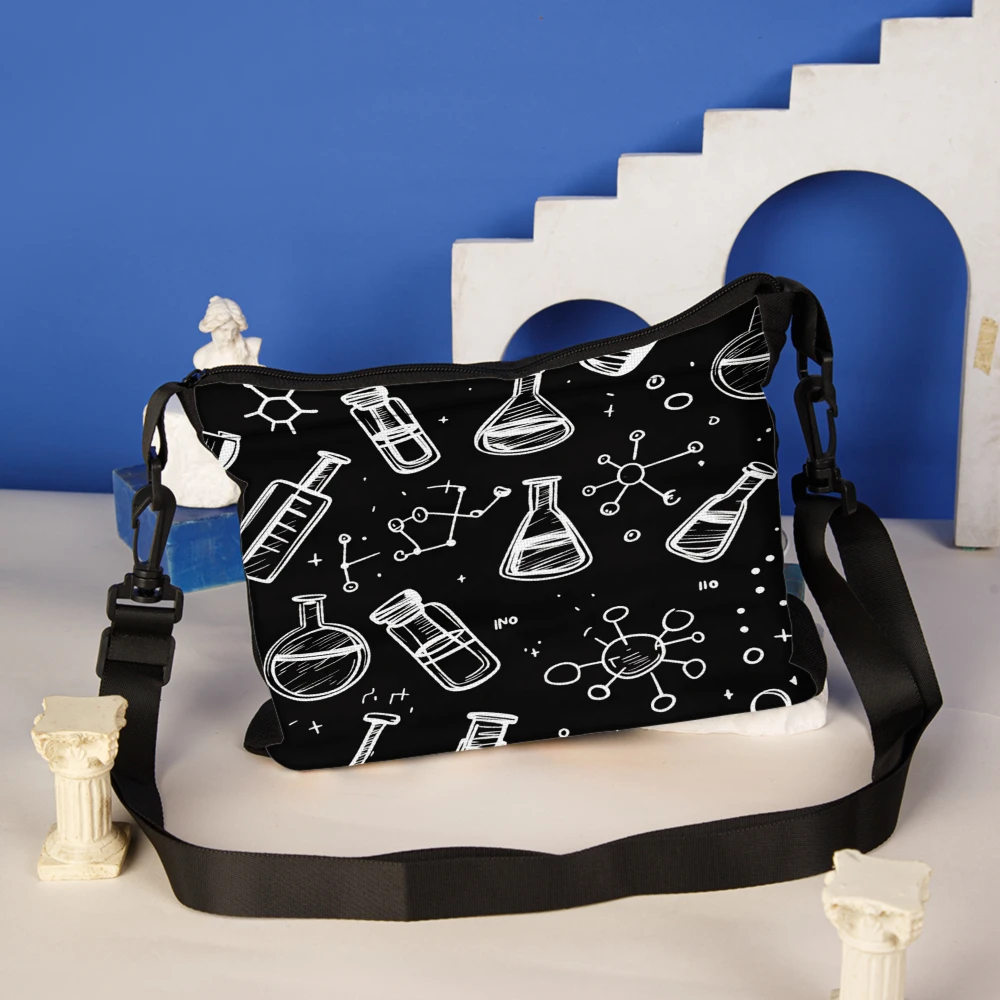 1pc Science Lab Theme Crossbody Bag Black Chemistry Beakers And Molecules Print Shoulder Bags For School Work And Daily Use Prac
