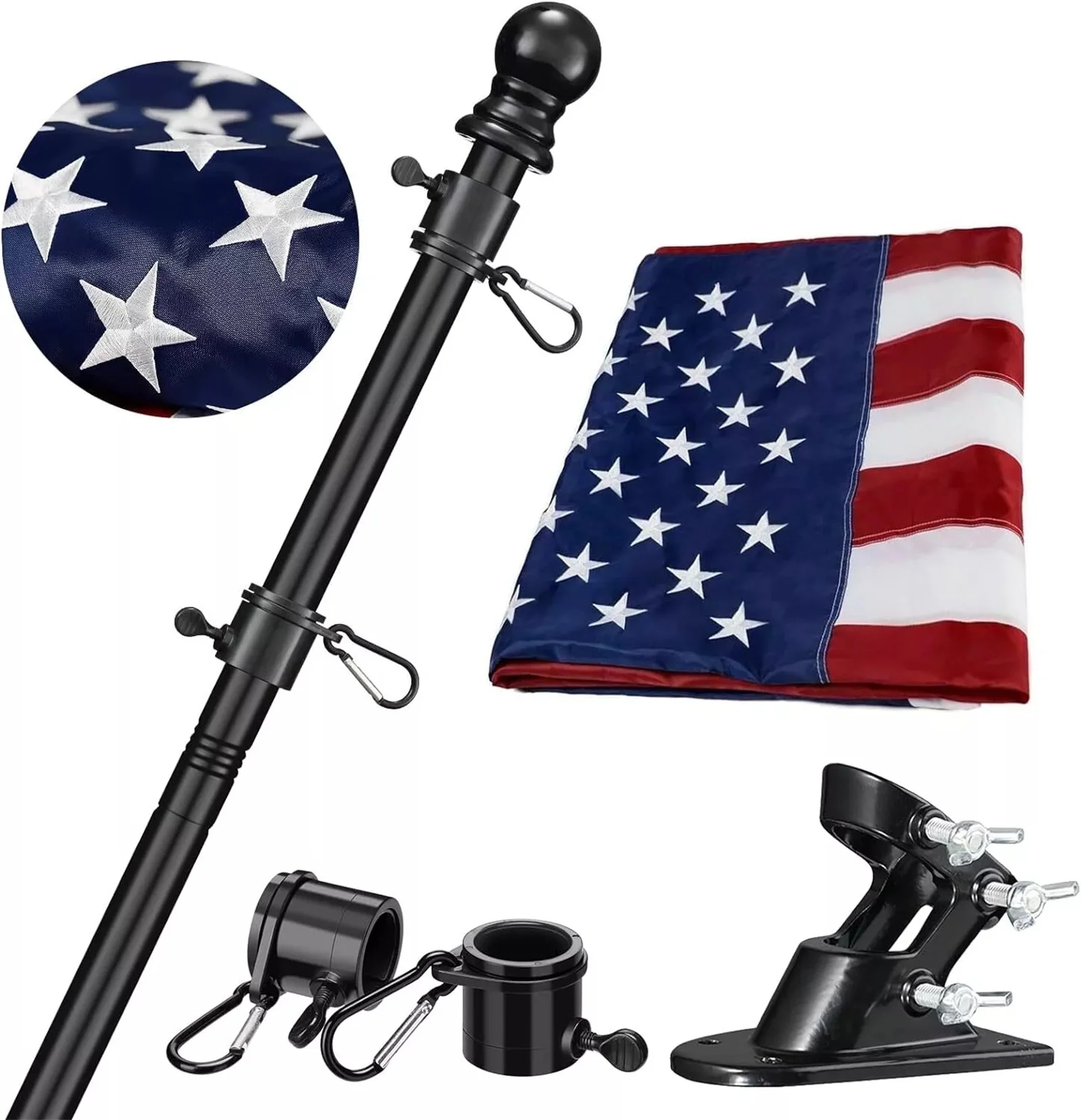 

6FT Flag Pole Kit Heavy Duty Bracket Metal Pole With 2 Rotating Rings