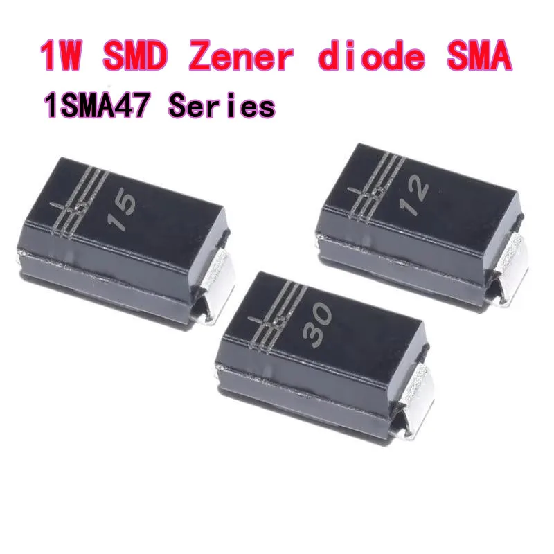 10PCS 1W SMD Zener diode SMA 1SMA47 Series 3.3V 4.7V 5.1V 6.8V 12V 15V 16V 18V 20V 22V 24V 30V SMA DO-214AC 1SMA4728A