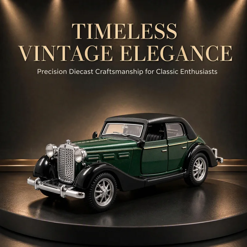 1:36 Vintage Classic Coupe Alloy Diecast Car Model, Retro Antique Vehicle Desktop Display Ornament