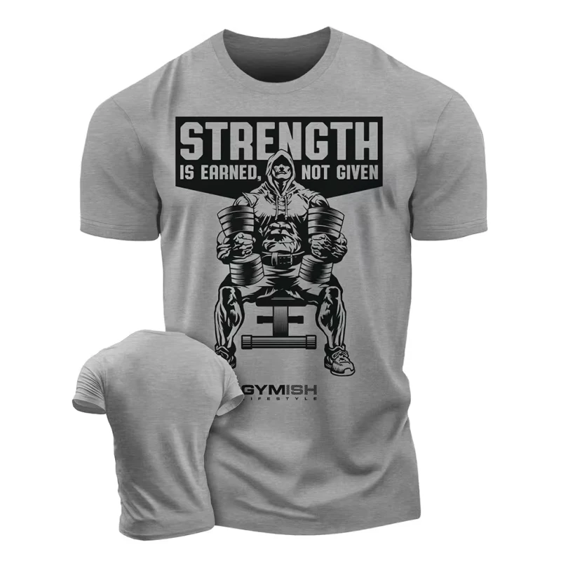 2026 Vintage Gym Workout Strength Quote Art Print T-Shirt Kids Adults Crew Neck Short Sleeve Tee Fitness Training Tops