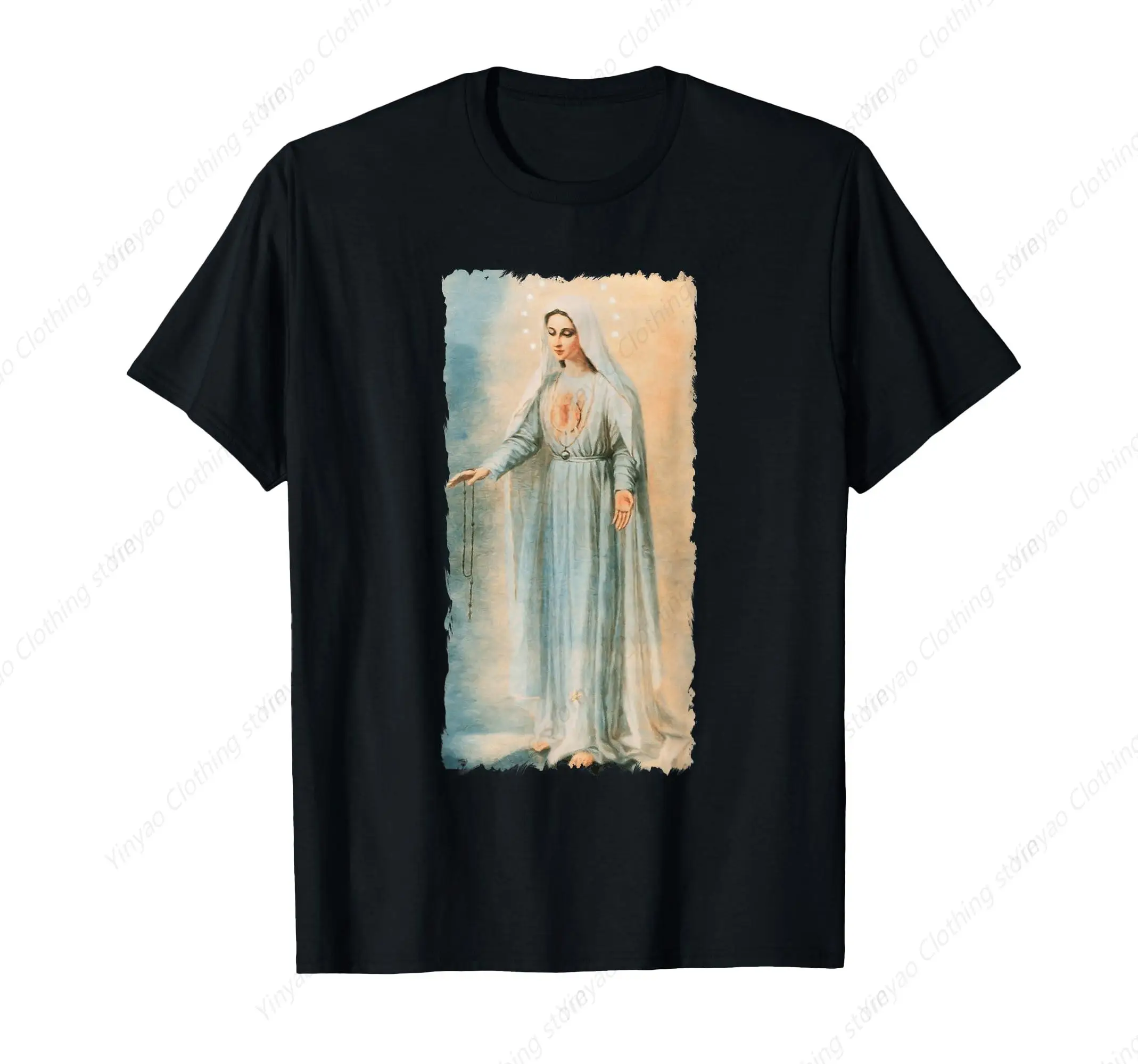 

Fatima Madonna Catholic Painting Printed T-shirt Personalized Cool Shirt Pure Cotton Round Neck