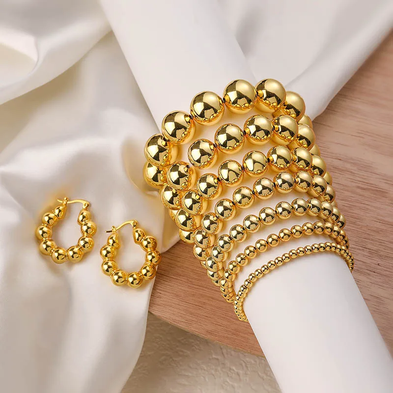 HECHENG,Gold Color beads Bracelet For Women New Fashion Big Round Beaded Handmade Chain Bracelet stack Charm Jewelry