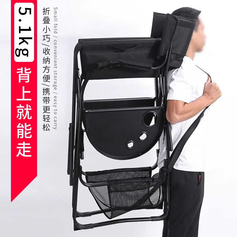 Aluminum Alloy Folding Makeup Director Chair Tall Makeup Chair With Double Side Trays Storage Pockets