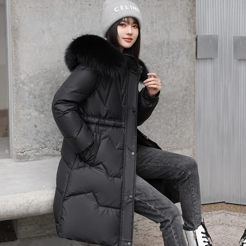 Women's Autumn Winter Medium Long Coat Fashion Solid Color Parka Hooded Drawstring Loose Casual Jackets Winter Coat