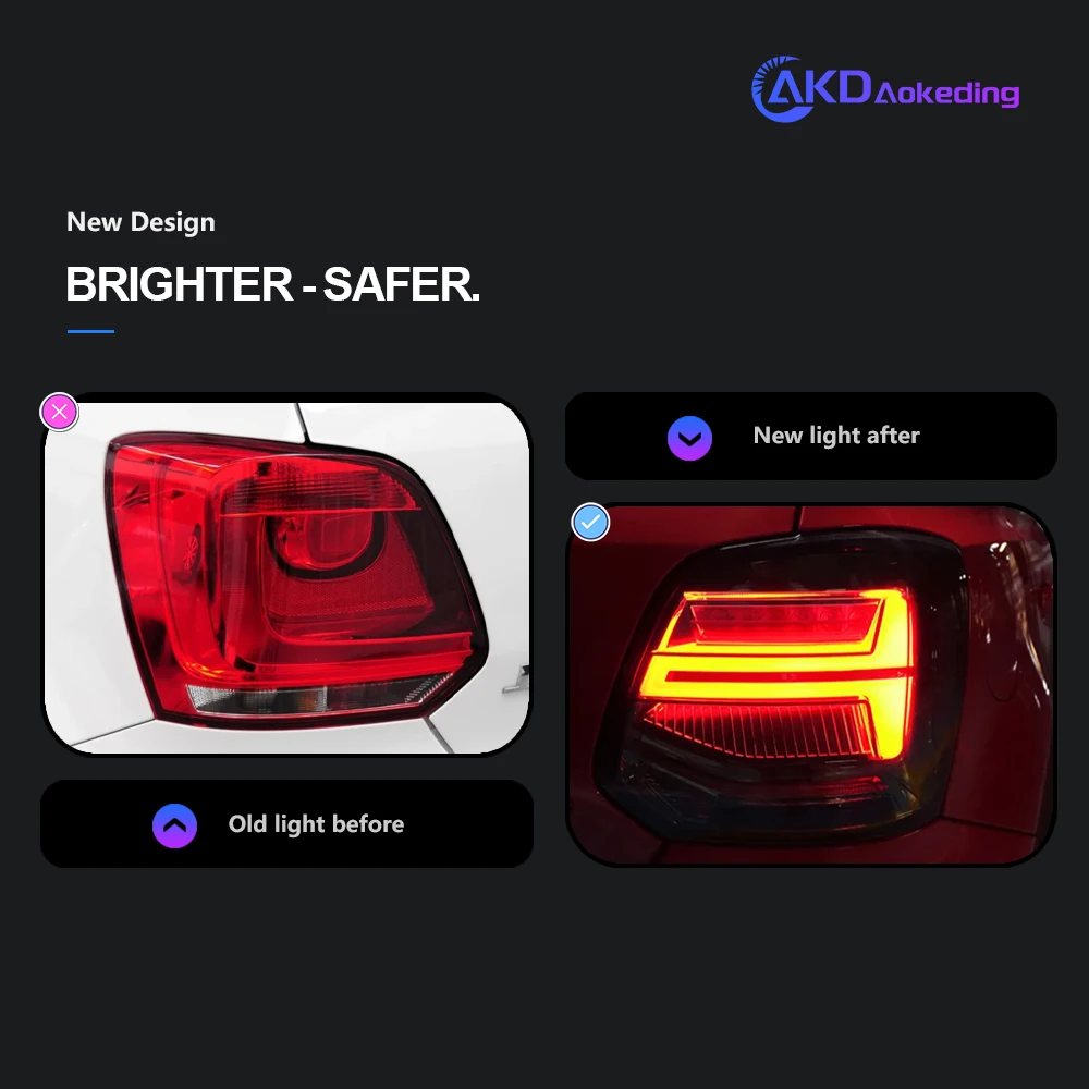 AKD Tail Lamp for VW Polo LED Tail Light 2011-2018 Polo Rear Fog Brake Turn Signal Automotive Accessories