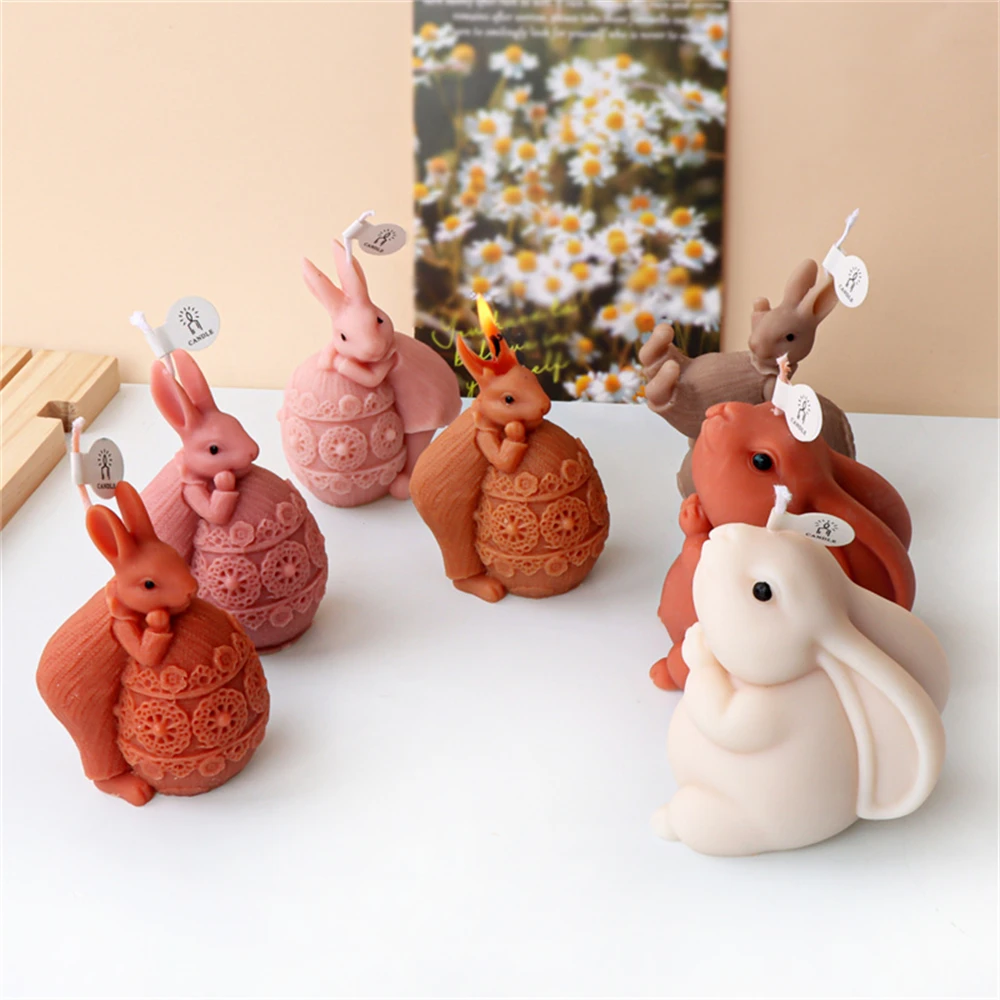 DIY Cute Rabbit Candle Silicone Mould Easter Egg Soap Crystal  Chocolate Making Tool Cake Decor Animal Painting Plaster Doll Gif