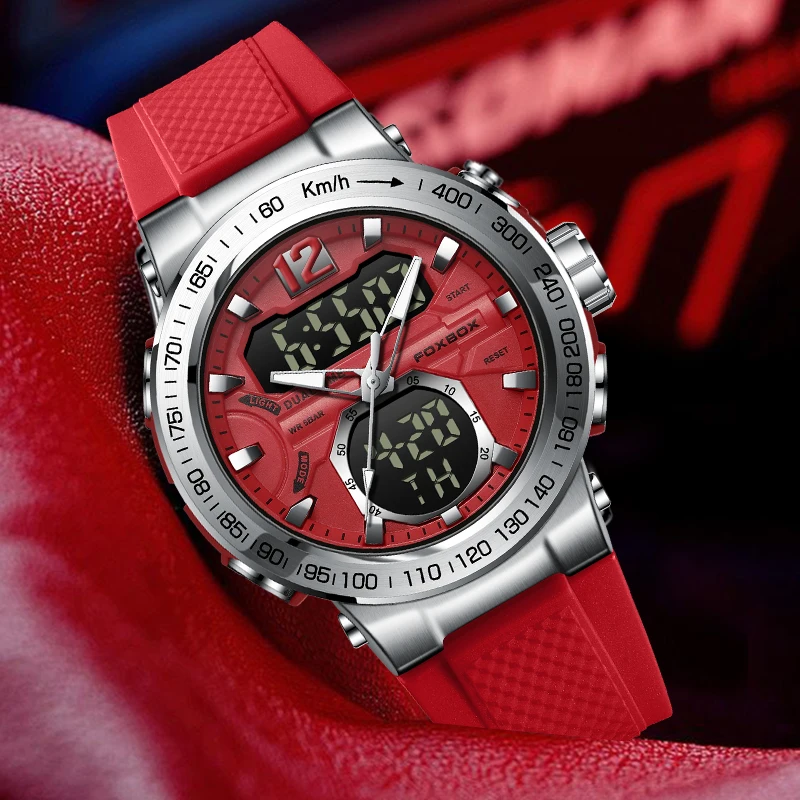 Große Luxusmarke Foxbox digitale Sport uhr für Männer lige wasserdichte Chronograph enuhr Mode leuchtende Quarz armbanduhren Mann