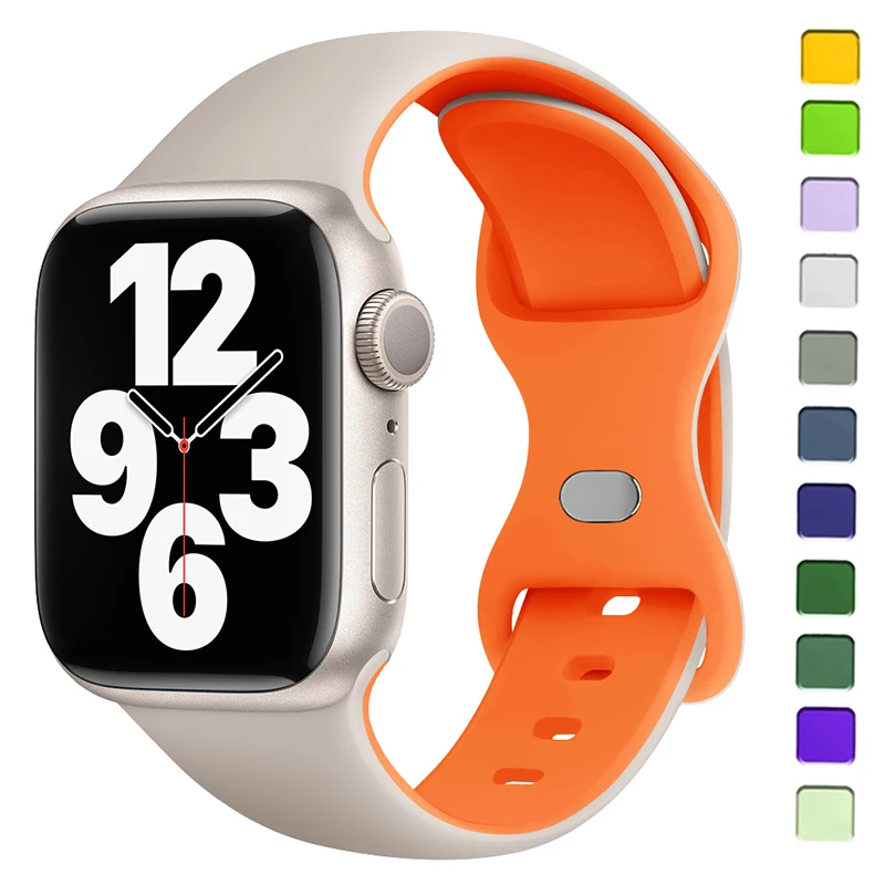 

Ремешок для Apple Watch 44 мм, 41 мм, 45 мм, 40 мм, 49 мм, 42 мм, 38 мм, 44 мм, силиконовый спортивный браслет iWatch Series 9 8 7 SE 6 5 4 Ultra 2