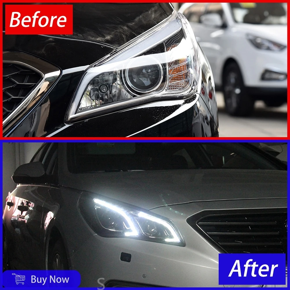 For Hyundai Sonata 9 2015-2018 Car Front Lamps Assembly Upgrade Car LED Headlight Accessories Dual Projector Lens Turn Light