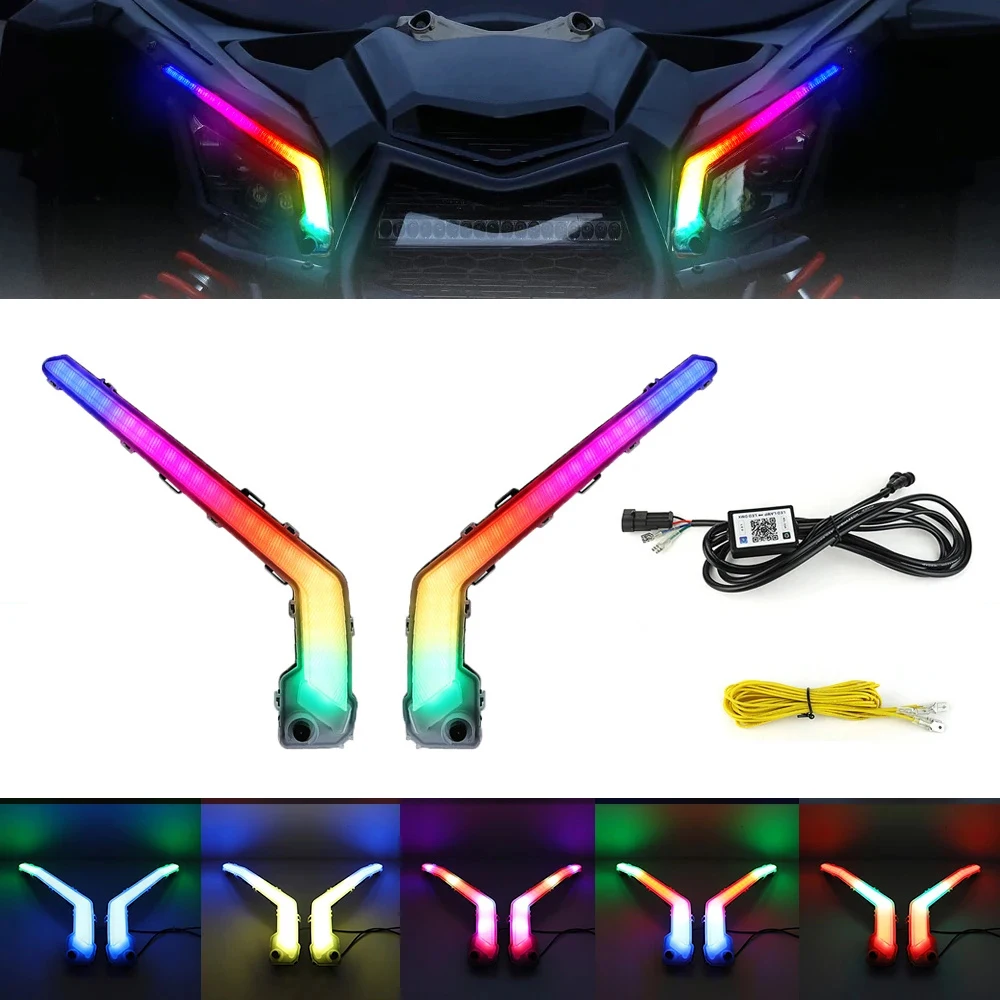 

1 Pair LED Front Turn Signature Light With RGB Flow Lights Chasing for UTV Can-Am Maverick X3 XDS XRS Max Turbo R 2017-2022