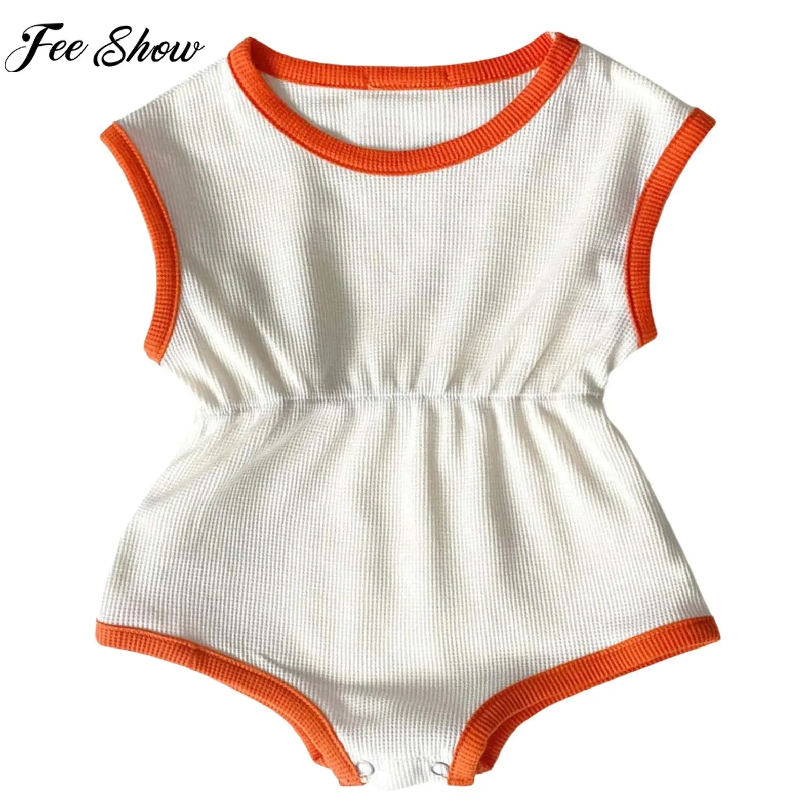 

Infant Girls Boys Summer Fashion Casual Waffle Romper Sleeveless Press Button Design Bodysuit Daily Party Beach Holiday Costume
