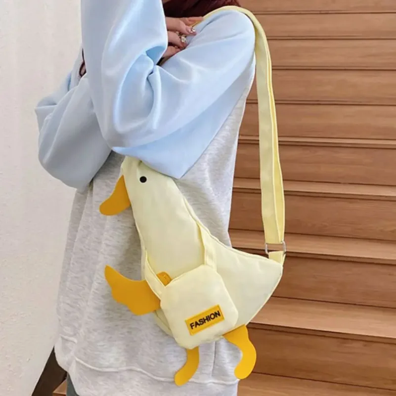 Creative Canvas Funny Duck Crossbody Bag Novetly Korean Style Duck Shoulder Bag Minority Design Cartoon Chest Bag Shool