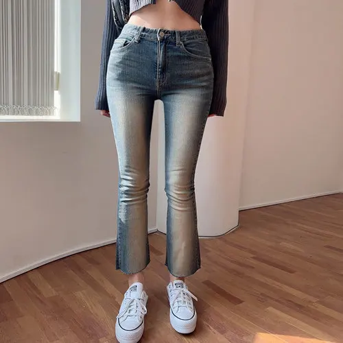 East Gate Comfortabele hoge taille Afslanken Uitgewachten Witte denim Negendelige broek Dames Sle Good Fit Katoen Stretch Denim