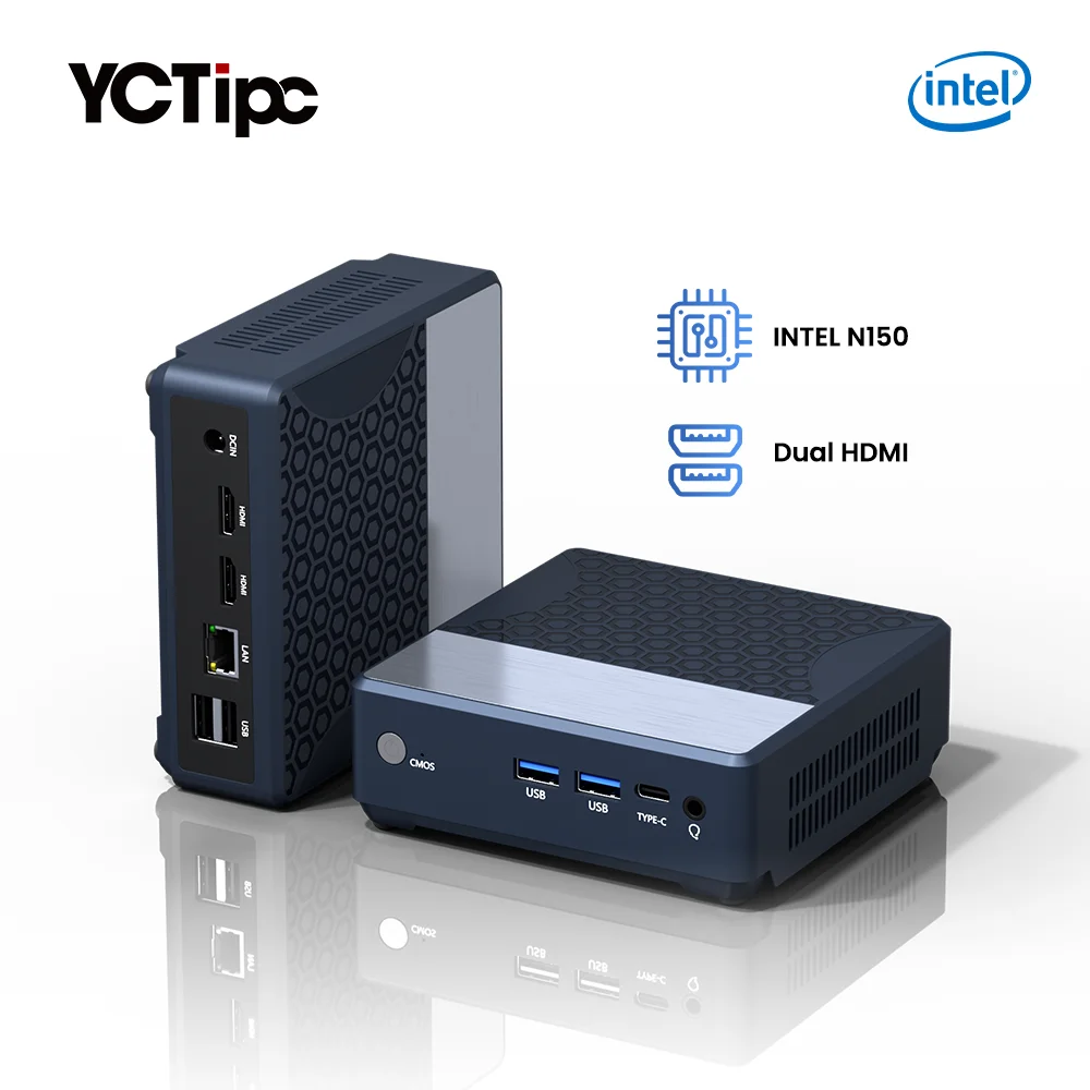 YCTipc Alder Lake N150 Mini PC Windows 11 Pro WiFi5 BT4.2 DDR4 16GB RAM 512GB NVMe SSD RJ45 Desktop Office