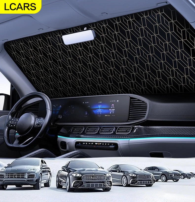 2026 New Model Car Sunshade Front Windshield Panel, Sun Protection and Heat Insulation Front Cover, Car Window Interior Sunshade Curtain, Thickened Laser Material, Non-Transparent