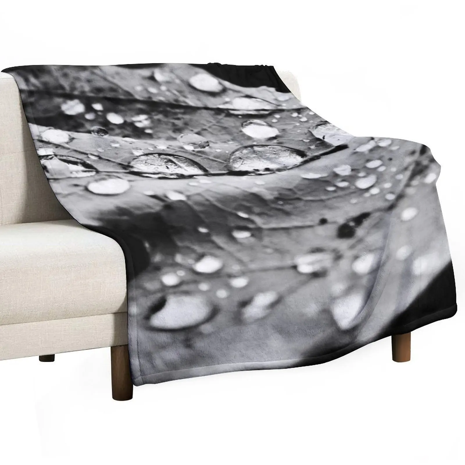 

Leaf after Rain Black and White Throw Blanket decorative Sofa Throw Blankets