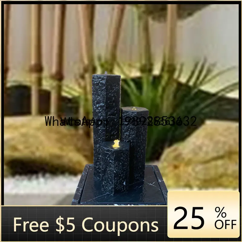 CBJ     Courtyard Water Feature Black Mountain Stone Water System Garden Outdoor Fountain Hexagonal Stone Water Pool Landscaping