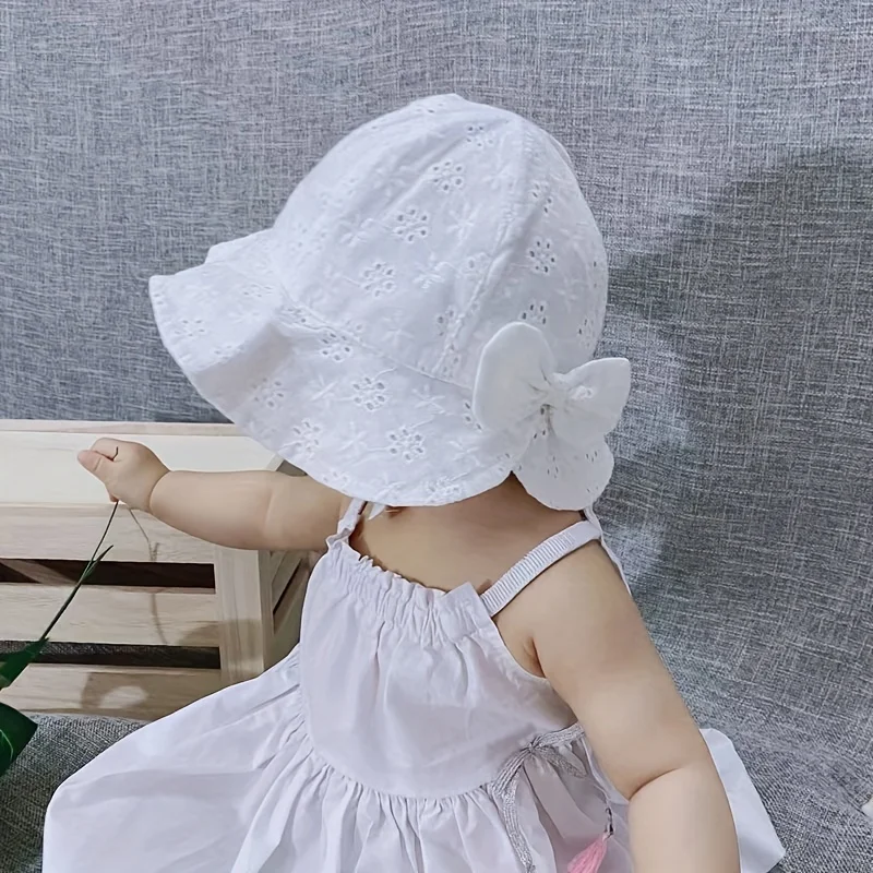 Baby Girls Lace Bow Fisherman\'s Sun Hat, Breathable Summer Outdoor Sunscreen Princess Cap For Newborn Infant Kids Children