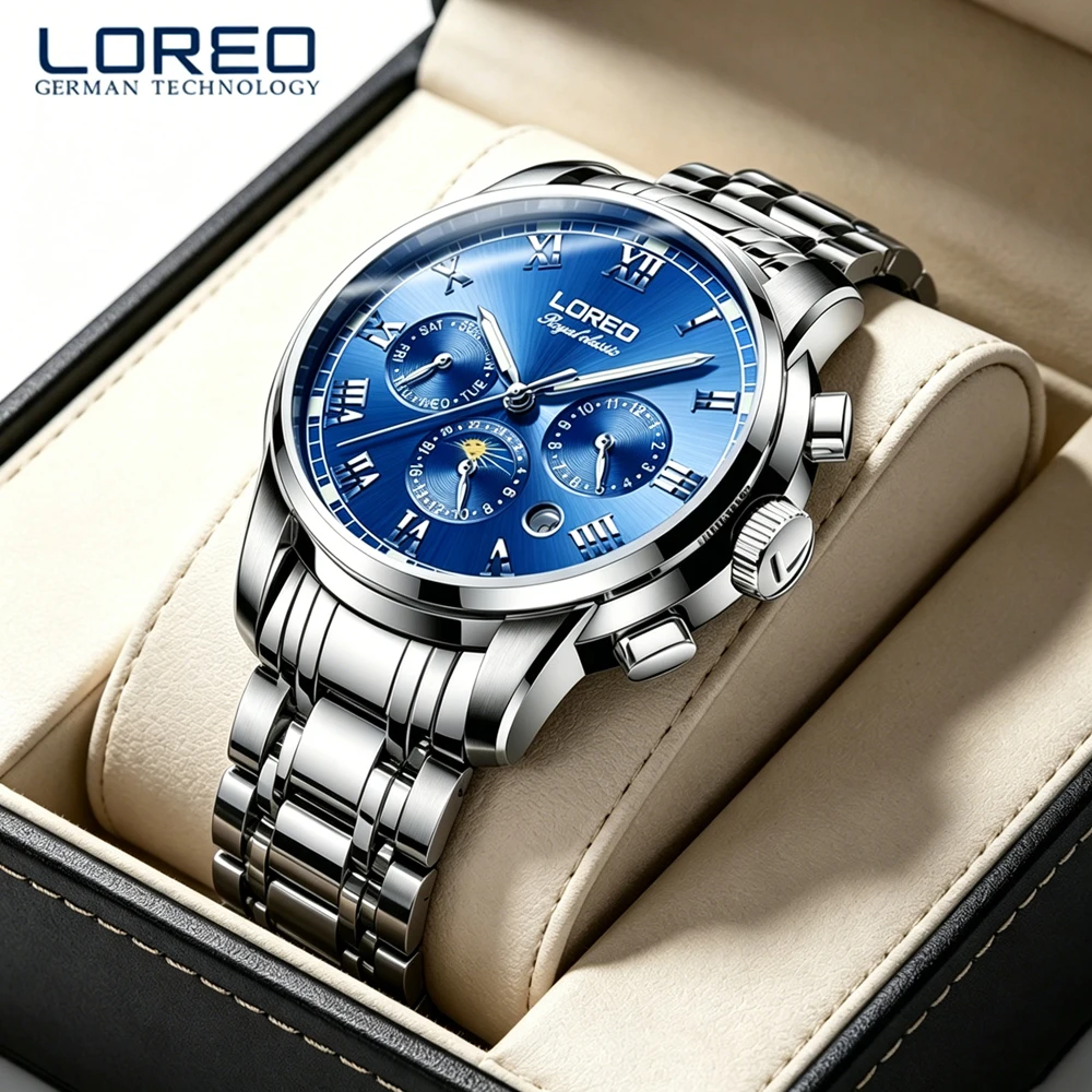 

LOREO Top Brand Luxury Sapphire Waterproof Stainless Steel Watches Men's Automatic Mechanical Clock Seagull Movement Relogio