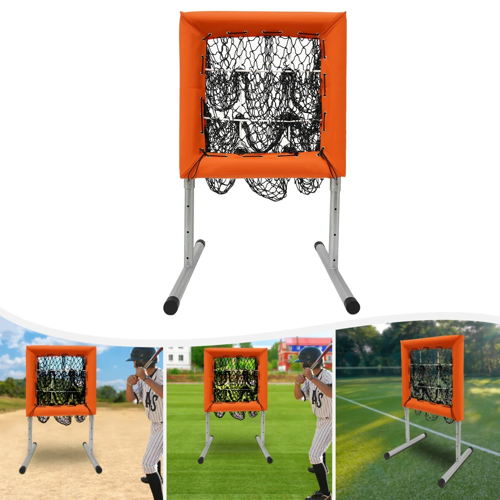 32mm Galvanized Steel Baseball Training Net 70-120cm Adjustable Height Square Pitching Target with 9 Mesh Bags for  Practice