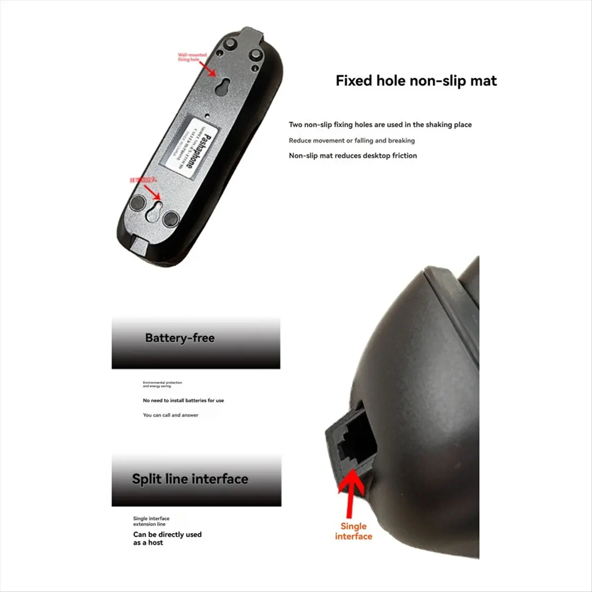 N86R Wall Mounted Corded Telephone, Caller ID Display, Wired Landline Phone for Home, Hotel, Red