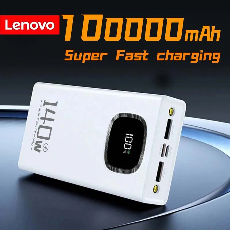 

Внешний аккумулятор Lenovo 100000 мАч, 140 Вт, с цифровым дисплеем, сверхбыстрая зарядка, для iPhone, Samsung, планшетов