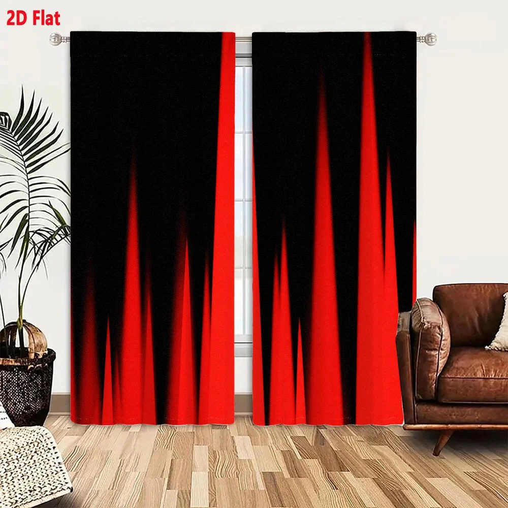2Pcs Curtains 2D Flat Abstract Red Cone Shapes On Black Background With Vertical Movement Window Drapes for Bedroom Room Decor D
