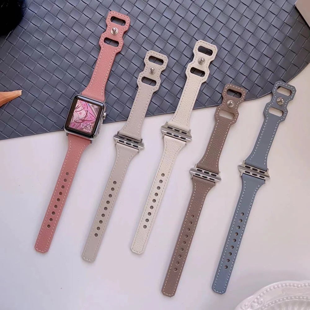 Women's Slim Leather Strap For Apple Watch Band Ultra 49mm 45mm 41mm 40mm 44mm Accessories Bracelet iWatch series 8 7 6 5 4 3 SE image 2