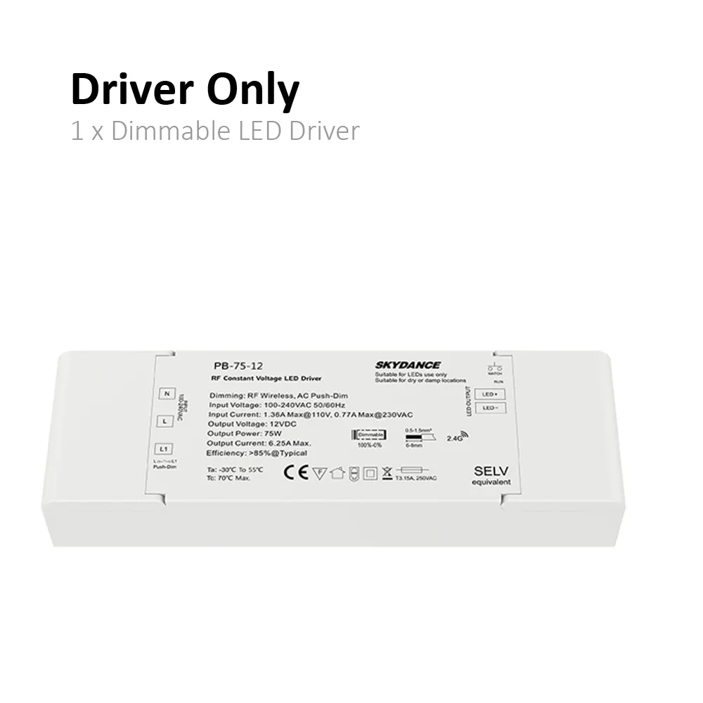 12 V 24 V 75 W LED Driver Dimbare LED Dimmen Skydance Push Dimmer 12 volt Constante Spanning 2.4G RF Afstandsbediening Driver RT1 R11 - afbeelding 1