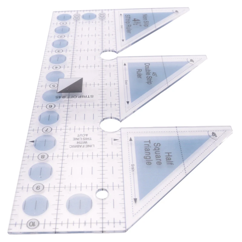 Creative Ruler Grids 45 Degree Double Strip Ruler Non-Slip Quarter Square Triple-Cornered Cutting Guide (10 Inch)