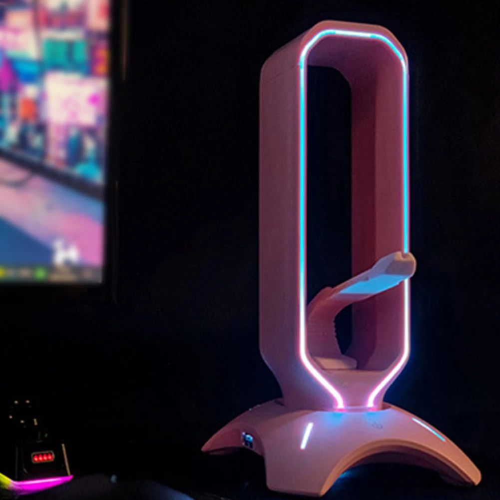 RGB Gaming Headphone Stand With USB Ports Headphone Holder Touch Control Light Desktop Gaming Headset Holder Earphone Hanger view 6