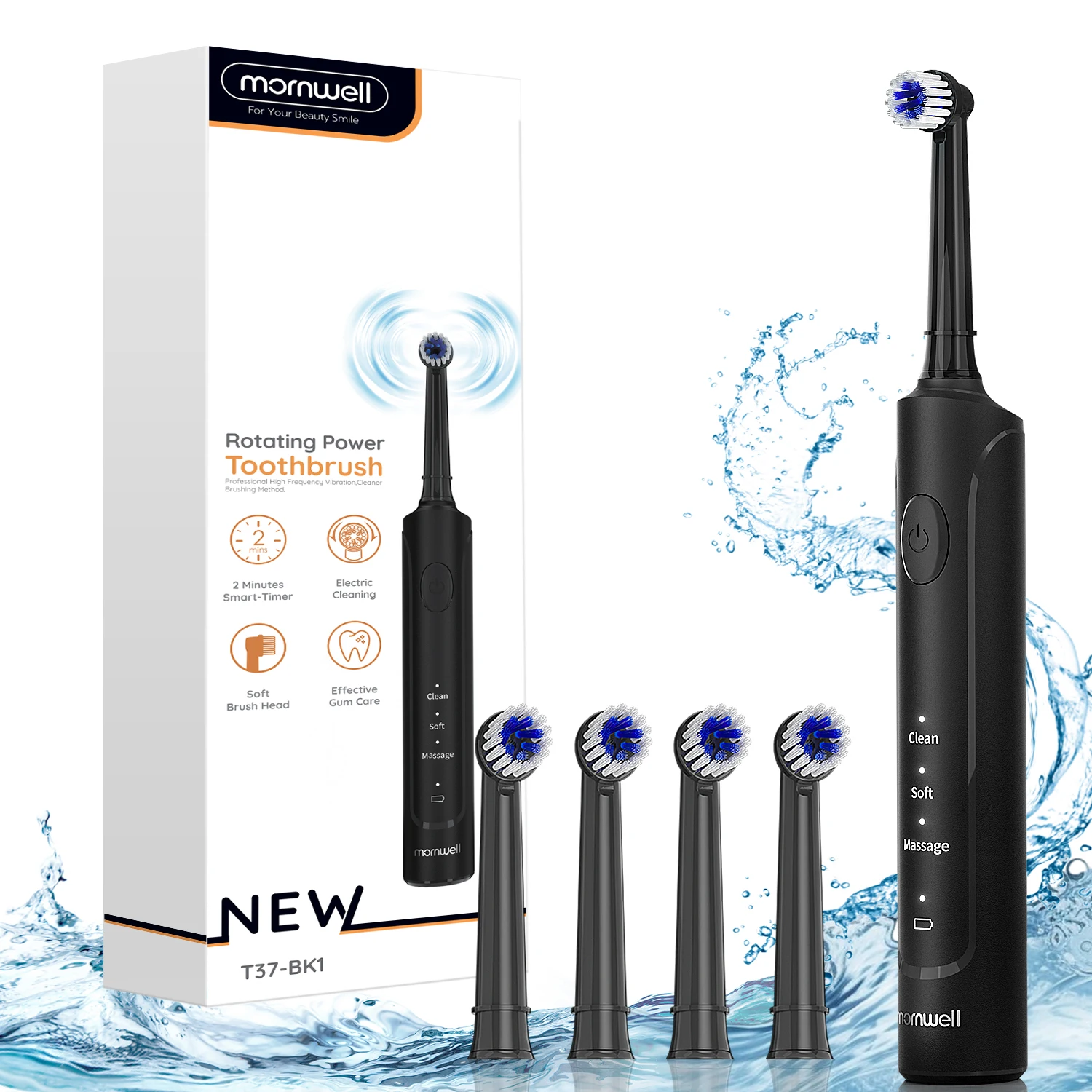 Mornwell T37 Electric Sonic Toothbrush USB Charge Adult Waterproof Ultrasonic Automatic Tooth Brush 8 Brushes Replacement Heads