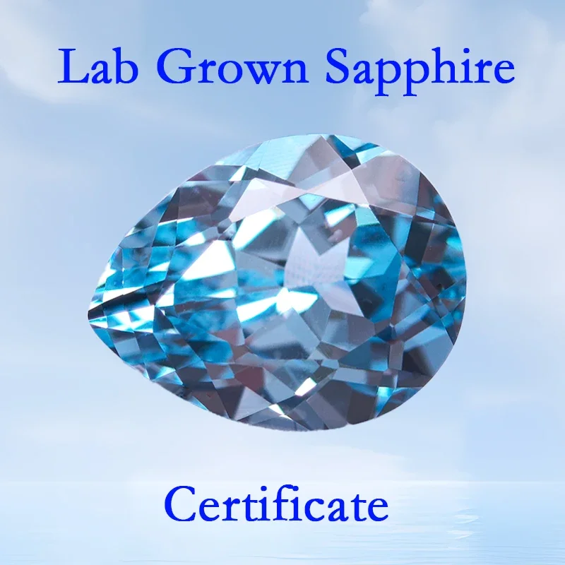 

Lab Grown Sapphire Top Quality Pear Shape Aquamarine Charms Beads for DIY Customized Jewelry Making Selectable AGL Certificate