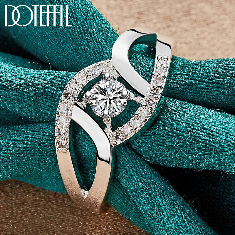 

DOTEFFIL 925 Sterling Silver Round 5A Zircon Ring For Woman Wedding Engagement Party Jewelry