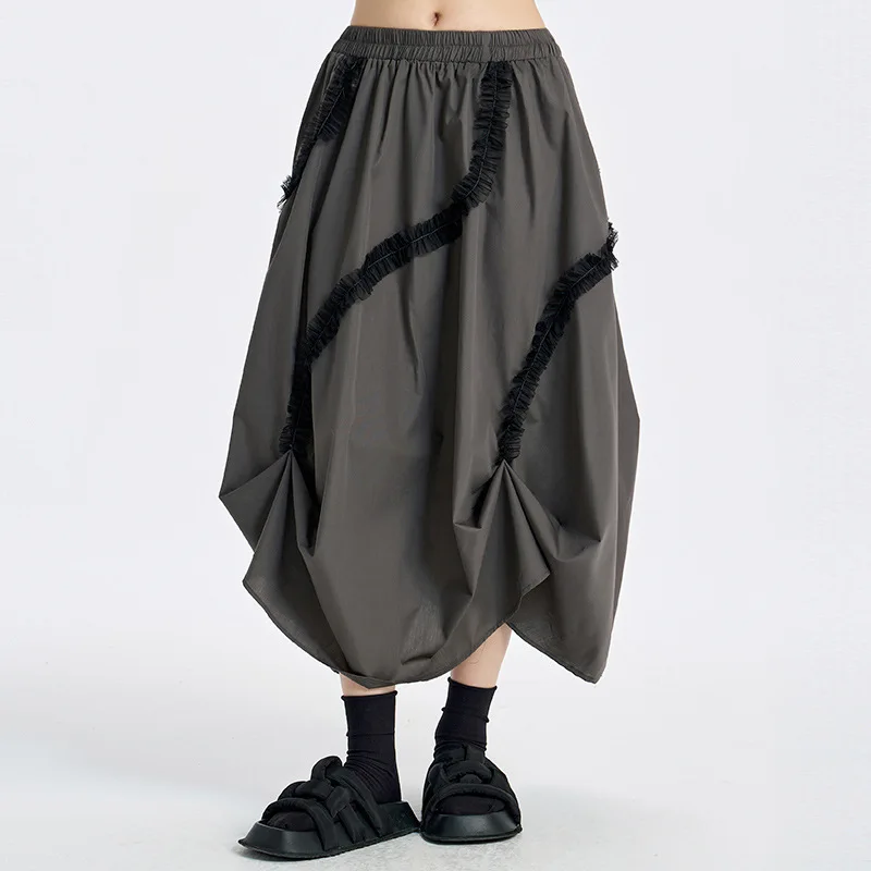 ANJY Spring Summer New Women Yamamoto Style Pleated Patchwork Fungus Bud Skirt Design Niche Loose Versatile Trendy Skirts A25723